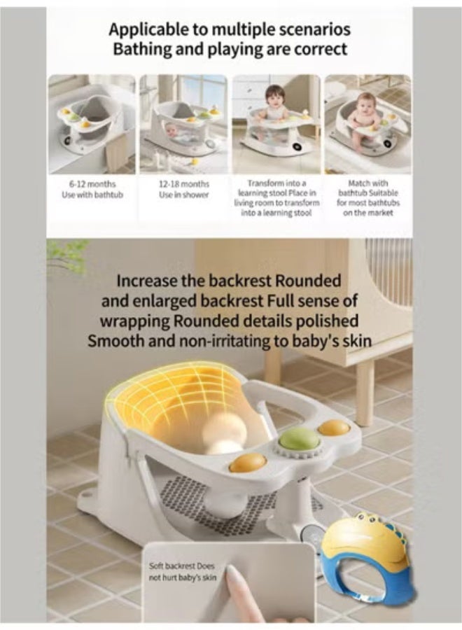 Adjustable Baby Bath Chair with Thermometer Safe Non-Slip Bath Stool for Infants & Toddlers, Learn-to-Sit Bath Seat with  Baby Shower Cap - Image 5